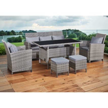 Gartenmöbel-Set 7-teilig aus hellgrauem Polyrattan Modena