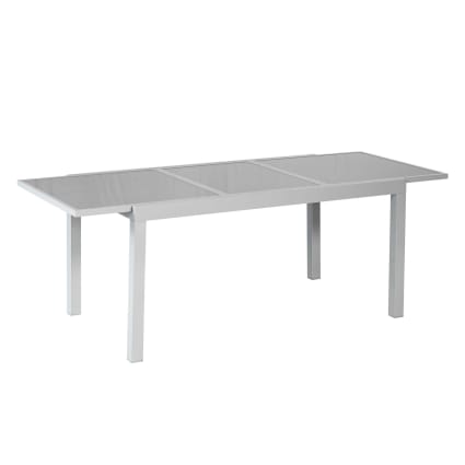 Gartentisch ausziehbar 140 (200) x 90 cm, Silber mit grauem Glas