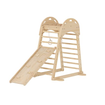 MEOWBABY Triángulo De Escalada De Madera Con Tobogán | Marco De Trepa Para Niños Pequeños | Natural Y Resistente