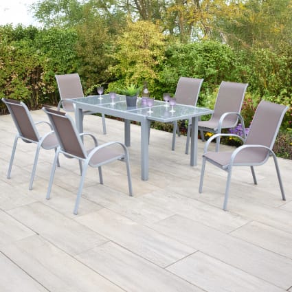 6 Sitzer Gartenessgruppe mit Ausziehtisch, taupe Amalfi