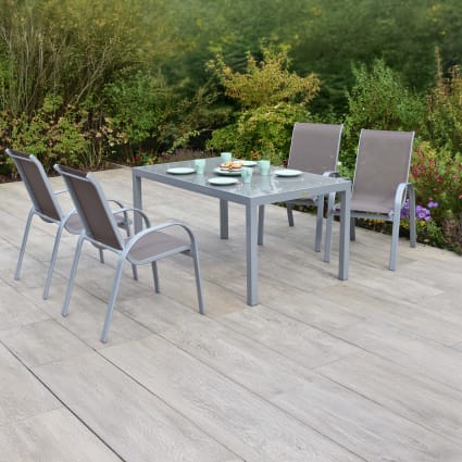 4 Sitzer Gartenessgruppe mit Tisch 150 x 90 cm, taupe Amalfi