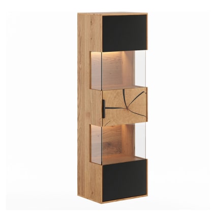 Hängevitrine mit Beleuchtung aus Massivholz, 43x33x142cm, eiche natur Tirano