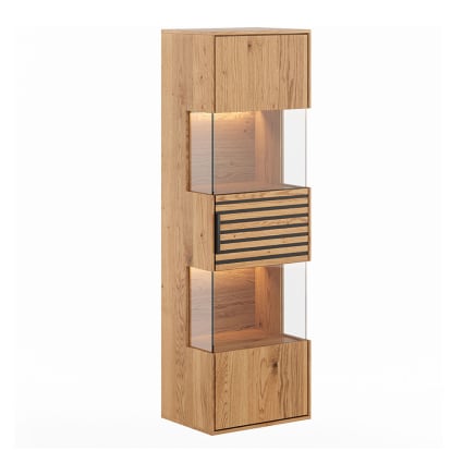 Hängevitrine mit Beleuchtung aus Massivholz, 43x33x142cm, eiche natur Tirano