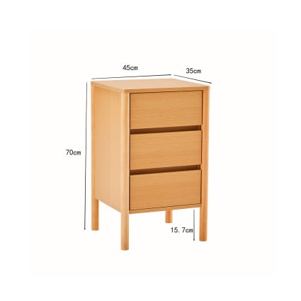 45 cm hoher Nachttisch aus Holz mit 3 Schubladen im nordischen Design Hammond
