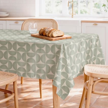 Grüne fleckabweisende Baumwoll-Tischdecke geometrisches Muster 155x155 Henry verde
