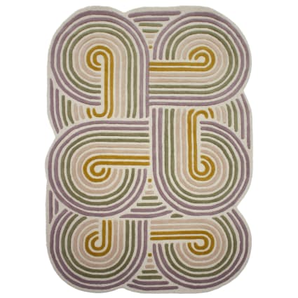 Tappeto in lana verde, rosa, giallo e viola 200x300cm Spiral | Maisons ...