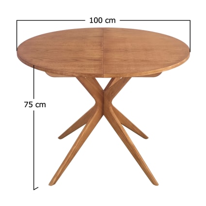 Runder ausziehbarer Esstisch aus MDF mit Eschenfurnier, 100x100, Eiche Jubi