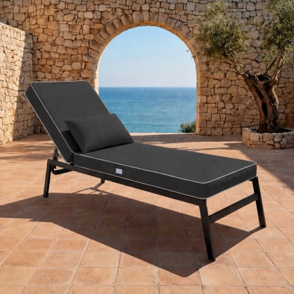 Premium Sonnenliegenauflage 190x60 cm mit Kissen - Dunkelgrau