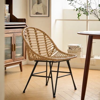 Esszimmerstühle (4er Set) aus Metall und Rattan Braun