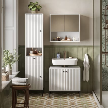 Badschrank mit 2 Türen Weiß Riffel 40x190cm