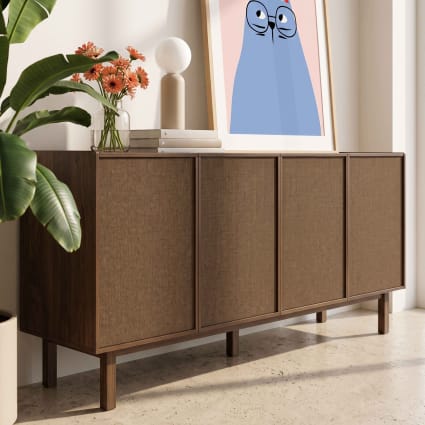 Skandinavisches Sideboard mit 4 Türen Holzoptik 180 cm dunkles Holz Tomy