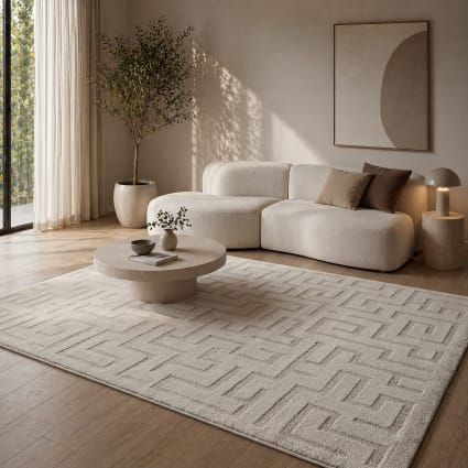 Teppich Wohnzimmer modern geometrisch weich, beige, 140 x 200 cm Elisa
