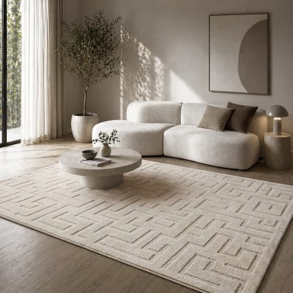 Teppich Wohnzimmer modern geometrisch weich, creme, 140 x 200 cm Elisa