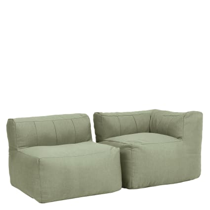 2er Set Modularer Ecksofa aus wasserfestem Olefin, Salbeigrün Zen