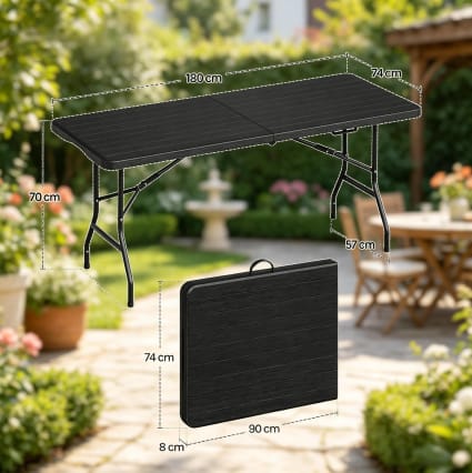 Klapptisch aus Metall in Holzoptik 180x74x70 cm, schwarz