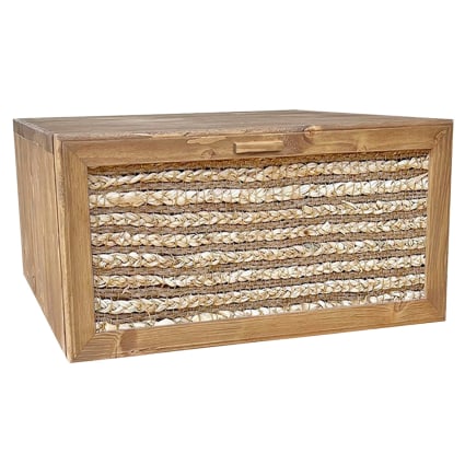 Schwebender Nachttisch aus Holz in Eiche mit Jute-Schublade 40 cm