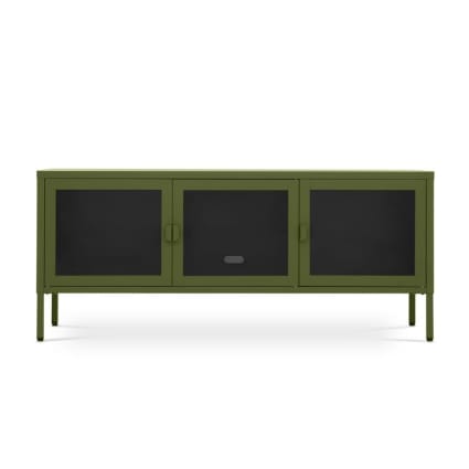 TV-Lowboard Industriell Metall und Gehärtetes Glas Olivgrün 130 cm