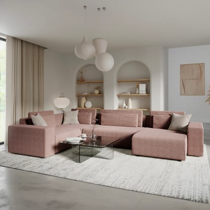 5-Sitzer U-Sofa mit rechter Ecke Kiefernholz Rosa Lorenzo