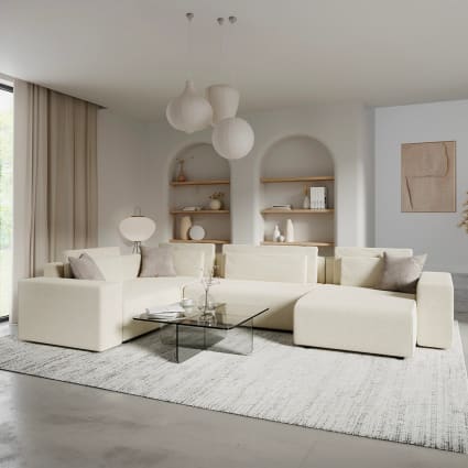 5-Sitzer U-Sofa mit rechtem Winkel Kiefernholz Cremefarben Lorenzo