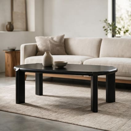 Kaffeetisch aus massivem Mango-Holz schwarz 120cm Suri