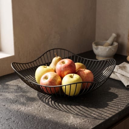 Obstkorb aus Metall, durchbrochen, 28 x 28 x 8 cm, schwarz