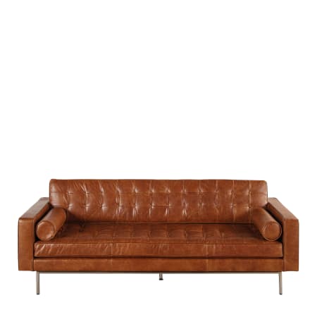 Canapé capitonné 3 places en cuir de vachette marron, Maisons du Monde