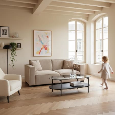 Canapé droit en velours côtelé 2 places taupe l 180 cm, Oviala