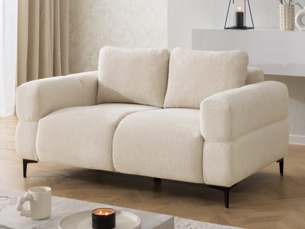 Canapé 2 places en tissu structuré beige clair 154x97x80 cm, S-Style