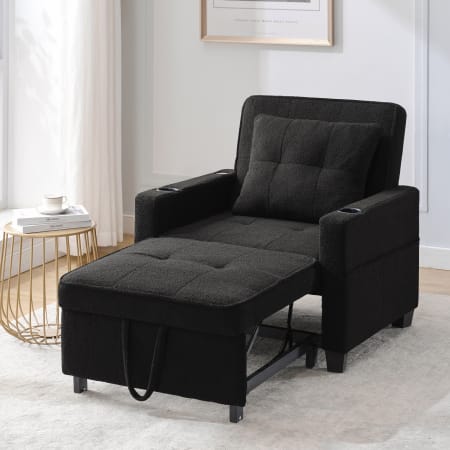 Canapé convertible en métal noir avec usb et porte-gobelets, Okwish