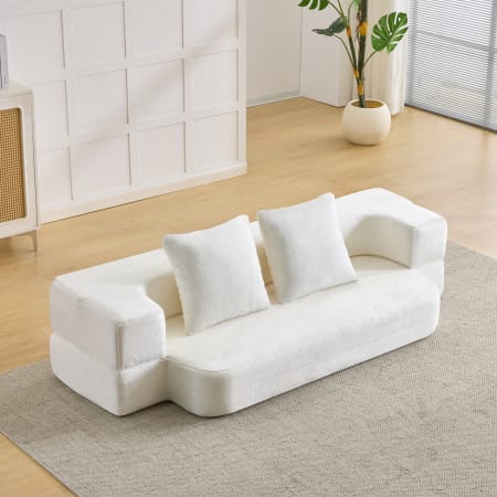 Canapé 2 places blanc avec coussins assortis, Okwish