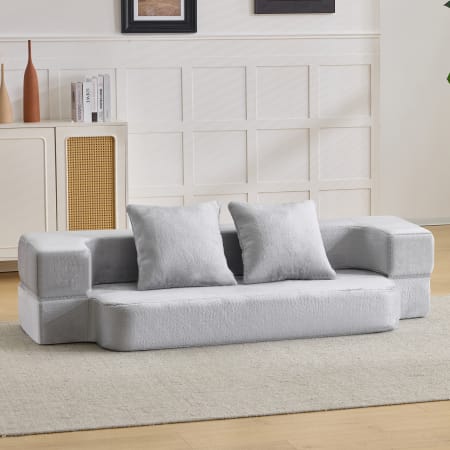 Canapé convertible gris clair avec coussins assortis, Okwish