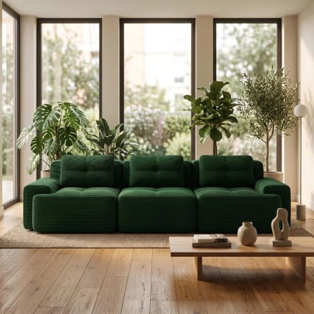 Canapé 3 places modulable en velours côtelé vert, Urban Meuble