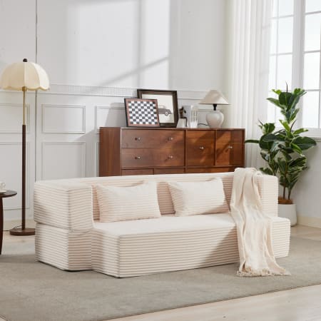 Canapé convertible beige en velours côtelé 2 en 1 avec 2…, Okwish