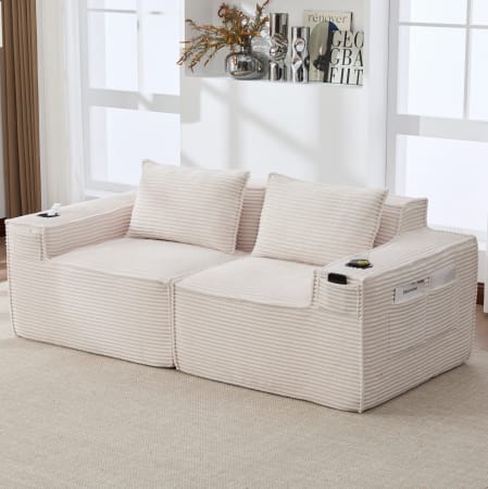Canapé 2 places en velours côtelé beige avec rangements…, Okwish