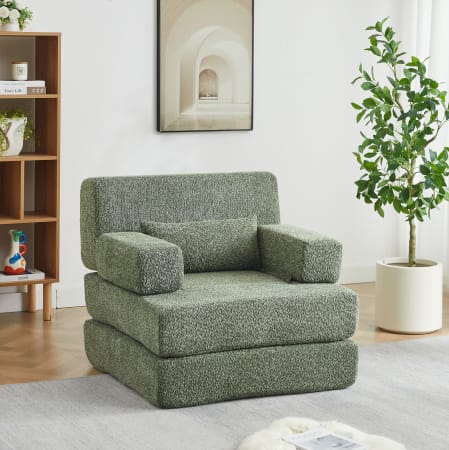 Canapé-lit modulable en chenille vert avec dossier haut, Okwish