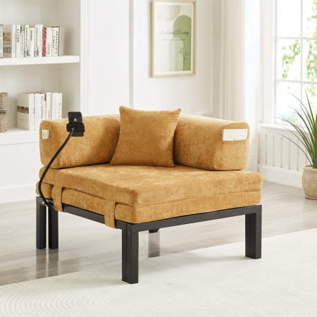 Canapé convertible en velours jaune avec lit gigogne, Okwish
