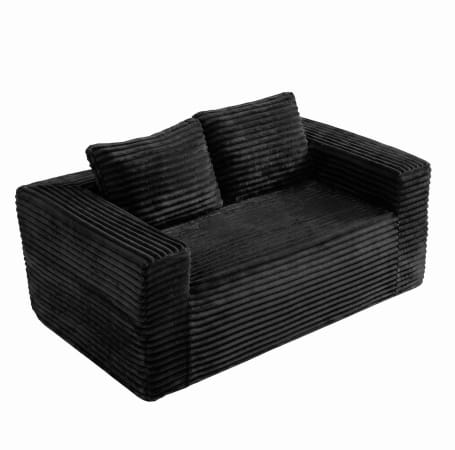 Canapé 2 places en velours polyester côtelé noir, Hauss Spole
