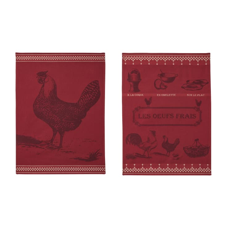 Lot de 2 torchons imprimés en jacquard de coton, Feuillage bleu et