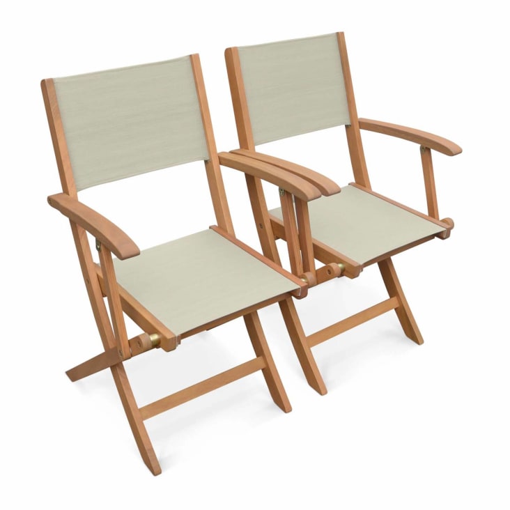Canapé de jardin 2 fauteuils pliants 1 table basse bois FSC
