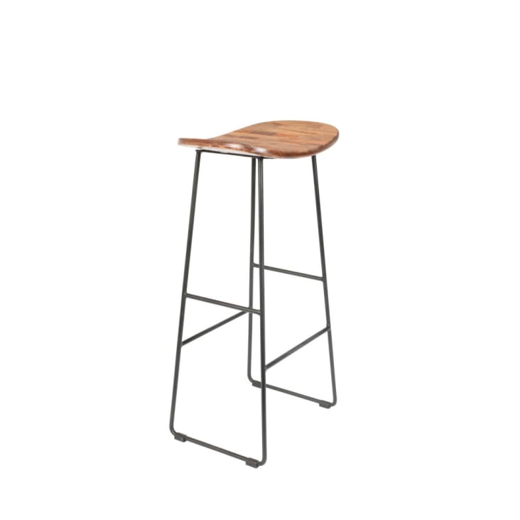 Tabouret de bar en teck recyclé et métal H76cm - Naturel Tangle ...