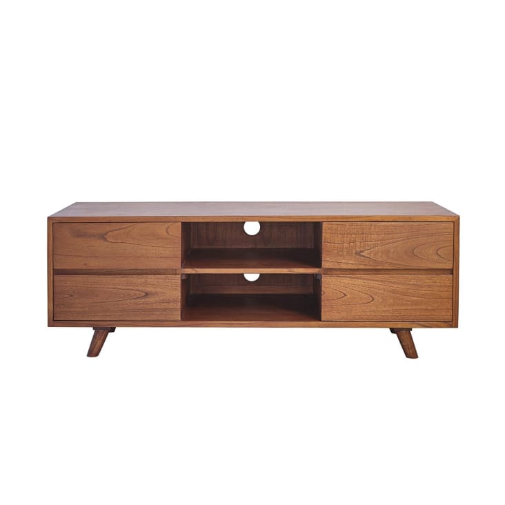 Mueble tv marrón con 2 cajones grandes y 1 pequeño de madera de mindi Eden