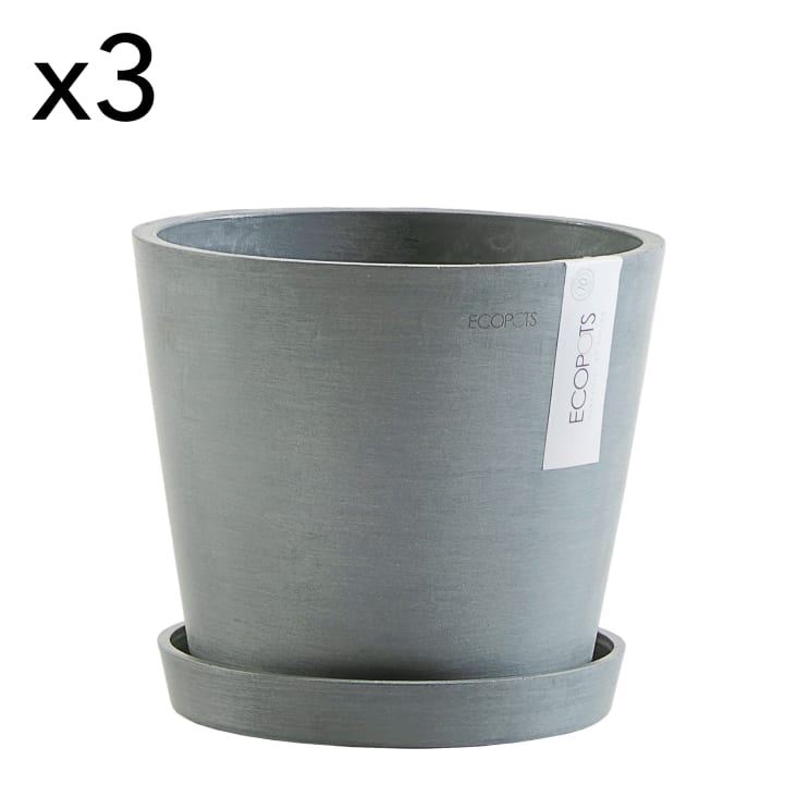 Pots de fleurs avec soucoupe bleu gris D20 - lot de 3 AMSTERDAM