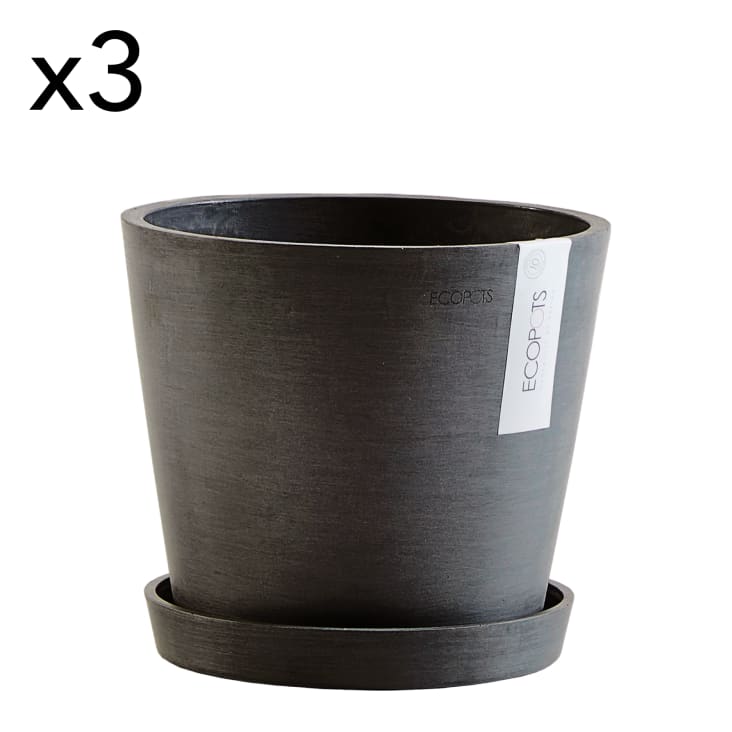 Pots de fleurs avec soucoupe noir D20 - lot de 3 AMSTERDAM