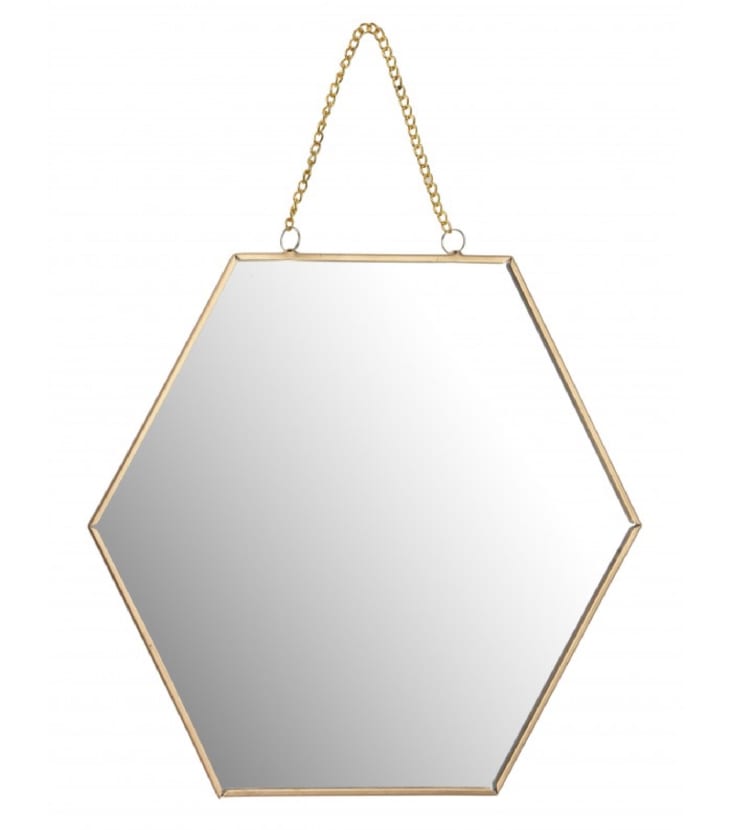 Miroir doré suspendu avec chaînette 30x26
