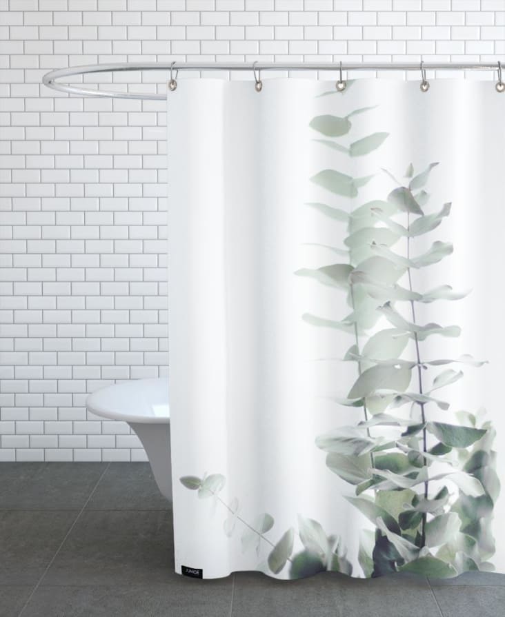 Rideau de douche en polyester en blanc & vert 150x200 EUCALYPTUS WHITE 2