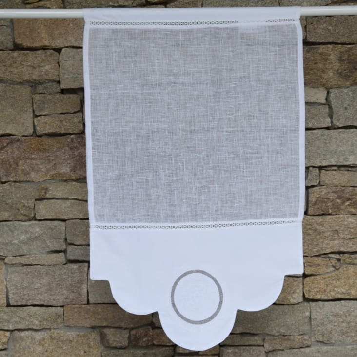 COPPIA Tendina In Misto Lino Ricamata – 60 X 240 Cm, Pannello Dietro Vetro, Ricamo Elegante, Perfetta Per Cucina E Bagno, Facile Da Montare