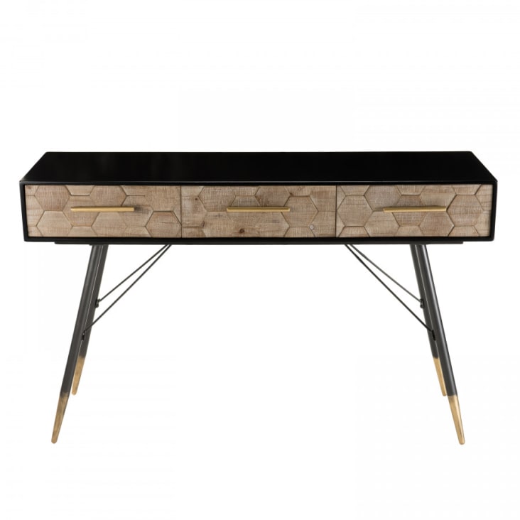 Mesa consola con 3 cajones de madera clara y metal negro 120 ALSTORIA -  Miliboo
