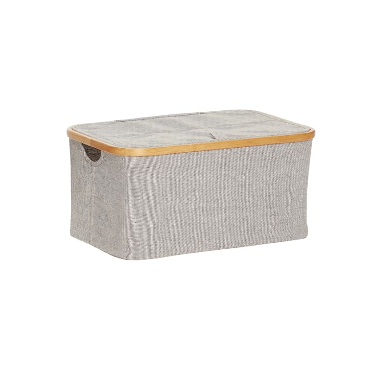 Boîte de rangement avec couvercle en tissu gris et bambou L45