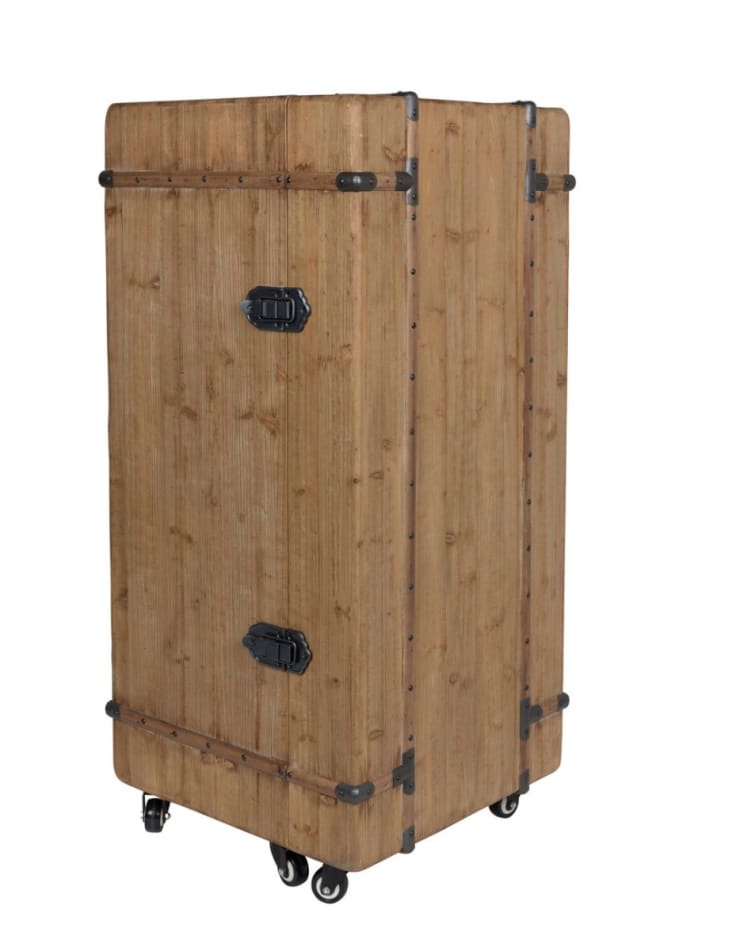 Barra Con Ruote Urban Living - Stile Industriale, Piano In Legno, Nero - Foto 2