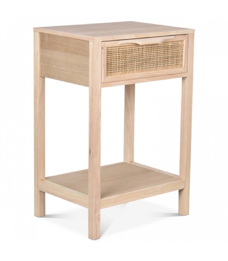 Table de chevet bois 1 tiroir cannage rotin L40cm